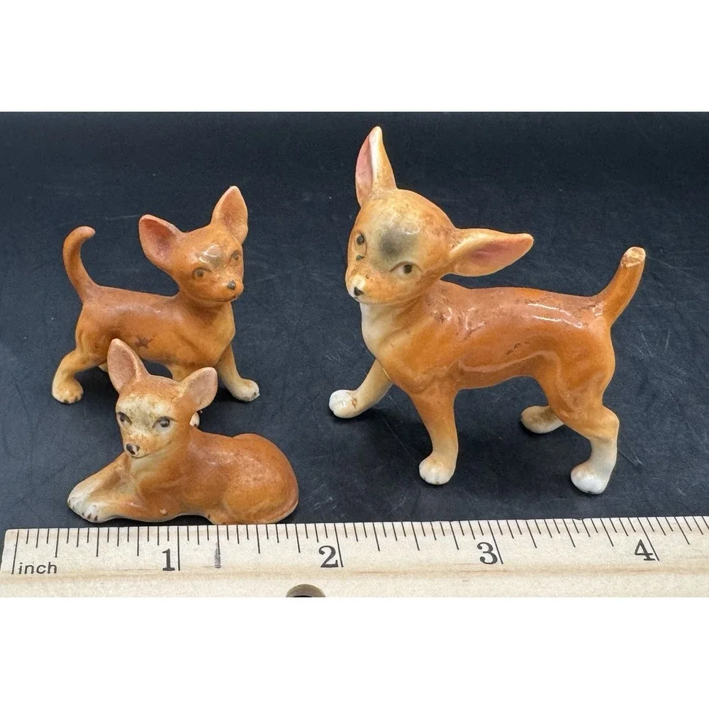 Lot Of 3 Vintage Ceramic Chihuahua Dogs Trinket Shelf Display Decor READ NOTES
